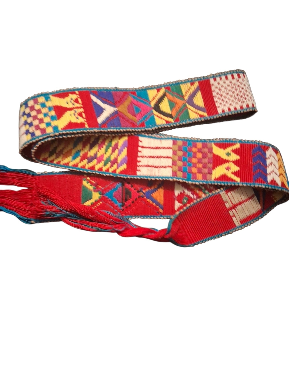 Handwoven Red Multicolor Ethnic Sash Belt